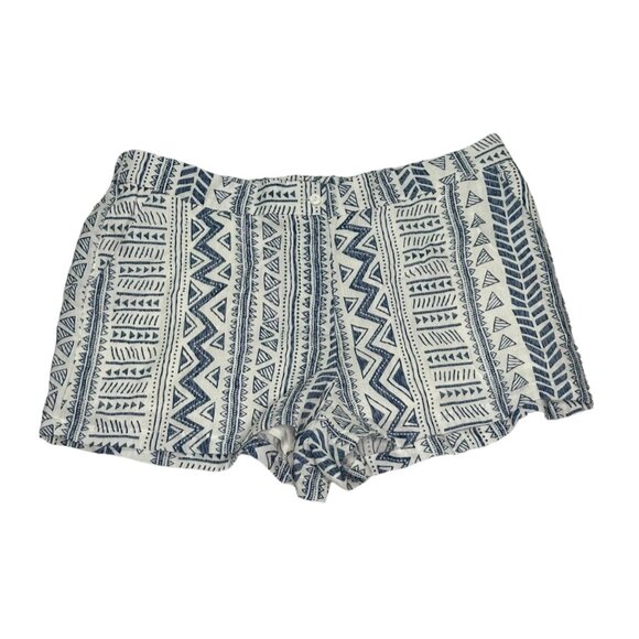 Aztec Print Womens Shorts L High Rise Pockets Elastic Waist Blue White - Picture 1 of 9